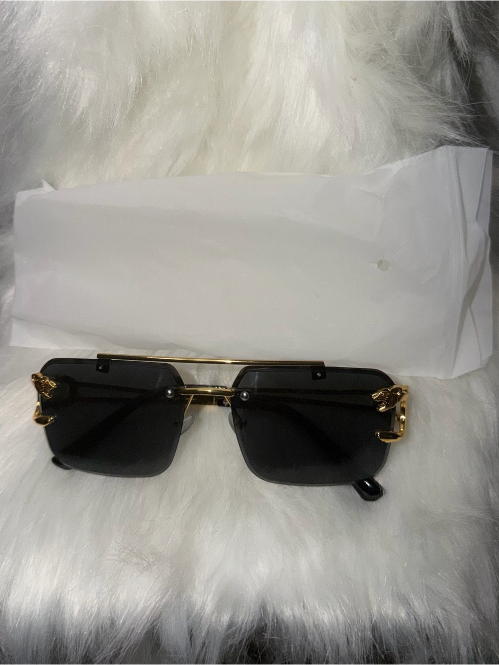 Gold-Trim Black Rimless Sunglasses - Women Accessories